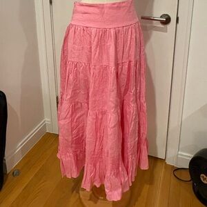 Pink tiered maxi skirt with elastic waistband. From SWF, size large.